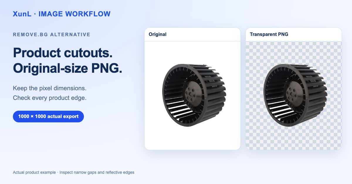 remove.bg alternative workflow with a real product photo and exported PNG