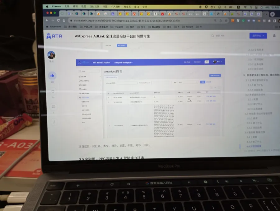 AliExpress historical project screenshot of systematic campaign management