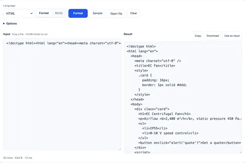 HTML Formatter screenshot