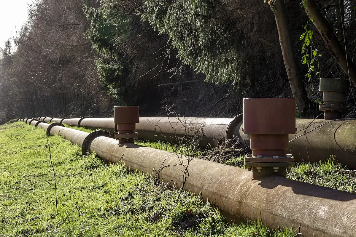 Steel pipeline laid outdoors