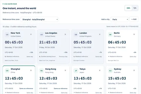 World Clock and Time Zone Converter screenshot